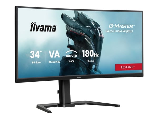 iiyama G-MASTER Red Eagle GCB3484WQSU-B1 - LED-skjerm - gaming - kurvet - 34" (31.4" synlig) - 3440 x 1440 UWQHD @ 180 Hz - VA - 500 cd/m² - 4000:1...