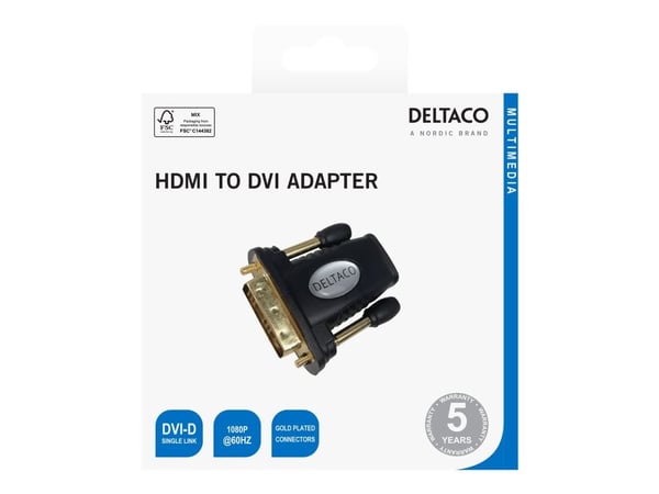 DELTACO - Videokort - enkel länk - HDMI hona till DVI-D hane - svart - 1080p stöd 60 Hz