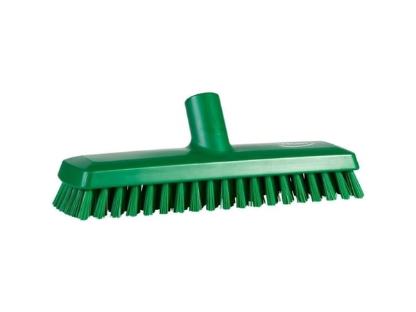 Gulvskrubbe med vandgennemløb, Vikan, 27x7,5x9,5cm, grøn, polyester/PP/rustfrit stål, 27 cm