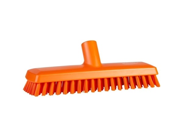 Gulvskrubbe med vandgennemløb, Vikan, 27x7,5x9,5cm, orange, polyester/PP/rustfrit stål