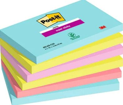 Post-it Super Sticky 6556SMI - Anteckningar - 127 x 76 mm - 540 ark (6 x 90) - turkos, neongrön, neonrosaa, vallmoröd