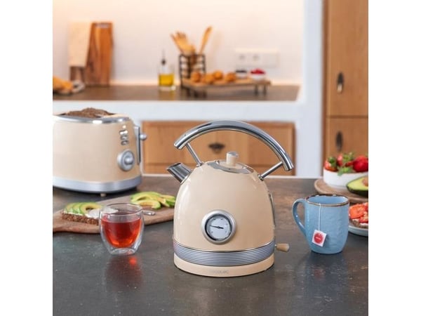 Cecotec ThermoSense 420, 1,8 l, 2200 W, Beige, Rustfritt stål, Justerbar termostat, Overopphetingsbeskyttelse