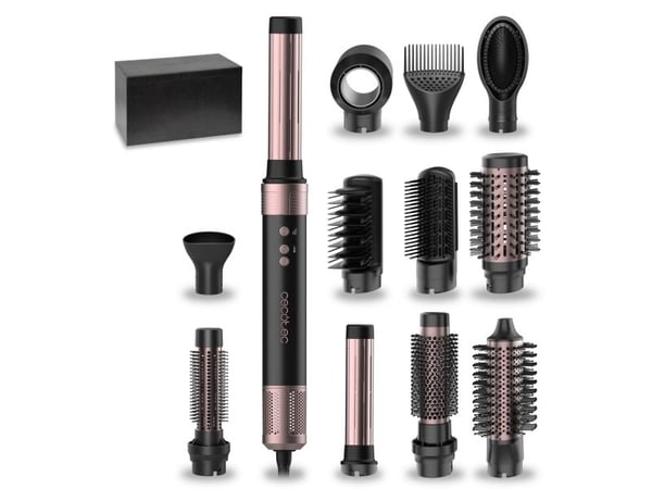 Cecotec Bamba CeramicCare 12in1 AirGlam Black, Multistyler, Varm, Sort, Rosa, Hengekrok, 1400 W, AC