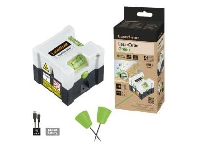Laserliner LaserCube, 10 m, 1 mm/m, 635 nm (< 1 mW), Linjevater, Sort, Hvit, 4 timer