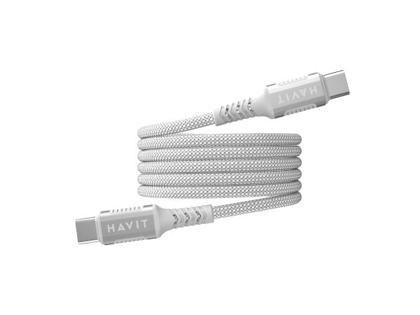 Havit CB6297 - Magnetic cable USB type C to USB type C, 1m (white), 1 m, USB C, USB C, Silver, White