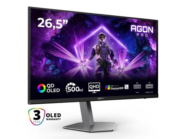 AOC AGON PRO AG276QKD2, 67,3 cm (26.5"), 2560 x 1440 pikseliä, Quad HD, QD-OLED, 0,03 ms, musta, Harmaa