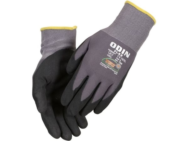 Fingerdyppet nitrilhandske, ODIN Flex, 10, grå, nitril/polyester - (12 stk.)