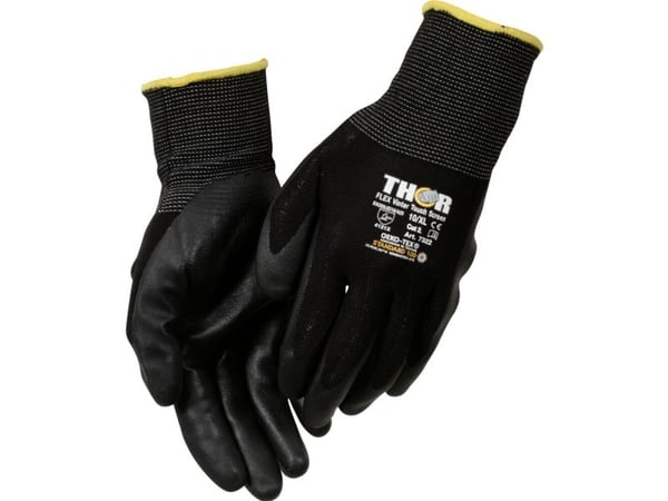 Halvdyppet nitrilhandske, THOR Flex Vinter, 10, sort, nitril/nylon, ribkant - (12 stk.)