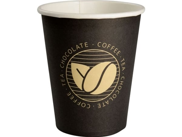 Kaffekopp med bønner, ABENA Gastro, 9,2 cm, Ø8 cm, 24 cl, svart, papp/PE - (20 poser x 50 stk./kartong)