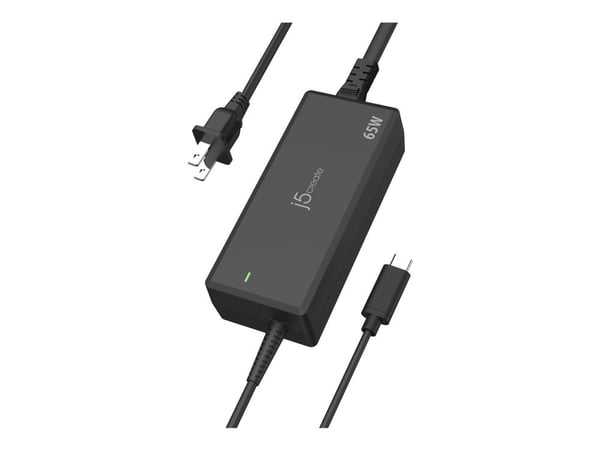 j5create - Strømadapter - 65 watt - 3.25 A - PD (24 pin USB-C) - svart