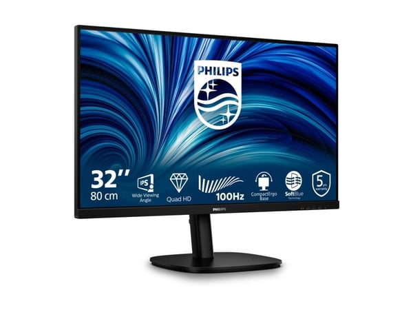 Philips 32B2N3500 - 3000 Series - LED-skjerm - 32" (31.5" synlig) - 2560 x 1440 QHD @ 100 Hz - IPS - 1000:1 - 2xHDMI, DisplayPort - høyttalere - svart