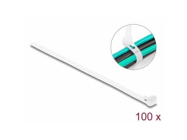 Delock kaapelinsiteet uudelleenkäytettävät L 150 x W 7,2 mm 100 kpl valkoinen