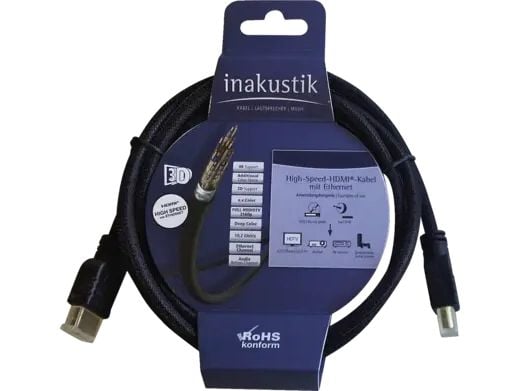 Inakustik tilkoblings-/tilkoblingskabel, a) fra 1x HDMI-plugg, b) til 1x HDMI-plugg, 3 meter, rep (313990030)