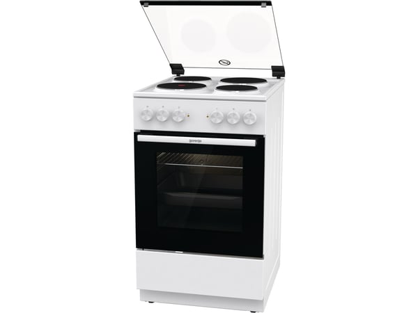 Gorenje GE5A21WH, Frittstående komfyr, Hvit, Rotasjon, Hvit, Front / Top front, Innebygde kokeplater