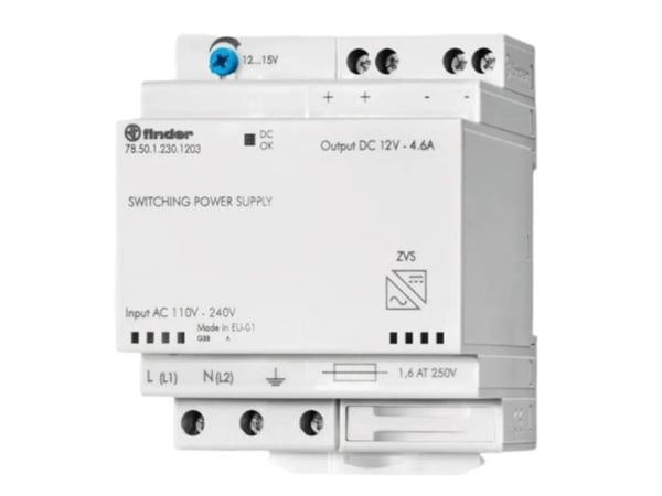 Finder 78.50.1.230.1202 Yläkiskon virtalähde (DIN-kisko) 12 V/DC 4,6 A 50 W (78.50.1.230.1202)