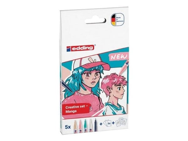 Edding Manga Stifte Set Mehrfarbig, Beige, Sort, Lyseblå, Rosa, Hvit, Beige, Sort, Lyseblå, Rosa, Hvit, Rund, 3 mm, Papir, 5 stykker