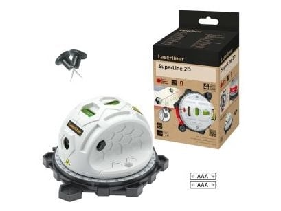 Laserliner SuperLine 2D, 1 mm/m, 635 nm (< 1 mW), Linjevater, Sort, Hvit, 4 timer, LR44