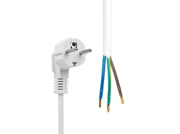 MicroConnect - Virtajohto - Tyyppi F/E (uros) kulmikas ja avoin suora - valkoinen
