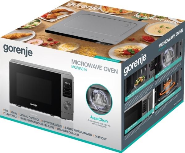 Gorenje MO20A3T4, Benkeplate, Solo mikrobølge ovn, 20 l, 700 W, Innebygd skjerm, LED