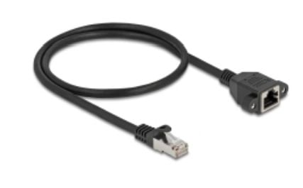 Delock - Nettverksforlengelseskabel - RJ-45 (hann) til RJ-45 (hunn) skrubar - 50 cm - S/FTP - CAT 6a - halogenfri, flat - svart