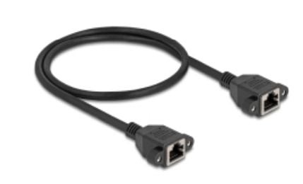 Delock nettverksforlengelseskabel S/FTP RJ45 hunn til RJ45 hunn Cat.6A flat versjon 0,5 m svart