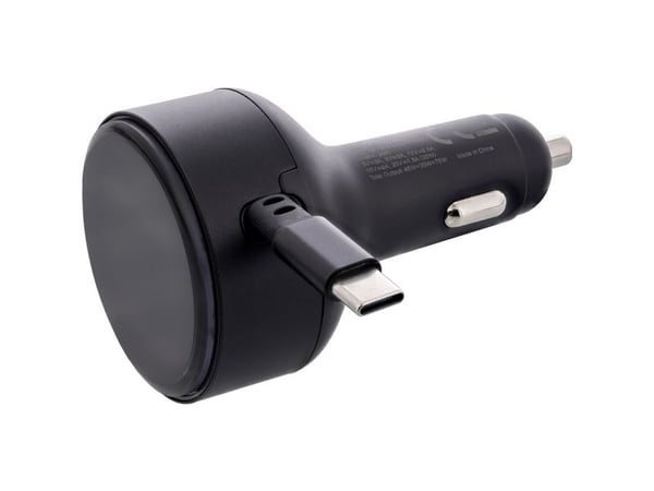 InLine Dual USB-C bilstrømadapter 12/24V - forlengbar kabel + stikkontakt - 75W (31502R)