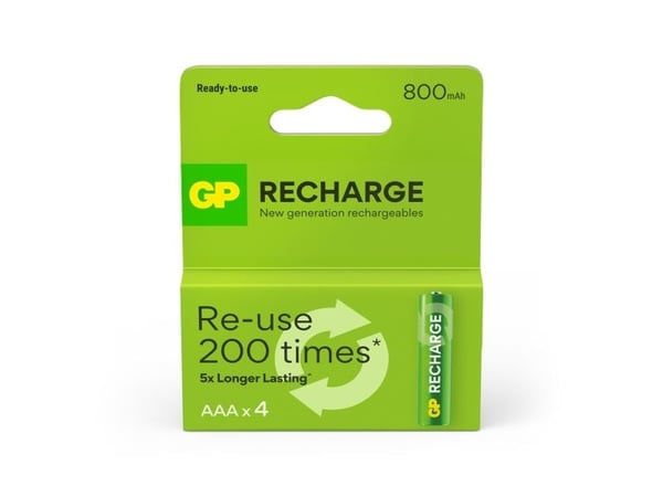 GP - Ladattava paristo, koko AAA, 800 mAh, 4-pack (201259)