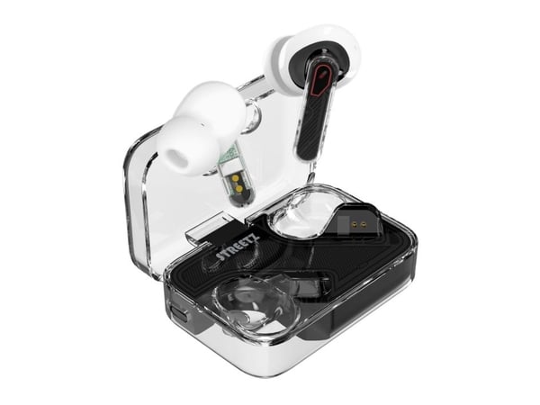 Streetz Gjennomsiktige True Wireless Earbuds med Dual Mic ENC, Trådløs, Samtaler/musikk, 20 - 20000 Hz, 47 g, Hodesett, Svart