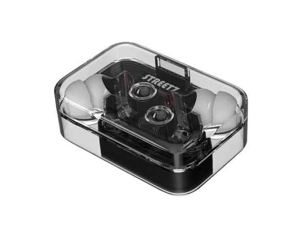 Streetz Gjennomsiktige True Wireless Earbuds med Dual Mic ENC, Trådløs, Samtaler/musikk, 20 - 20000 Hz, 47 g, Hodesett, Svart