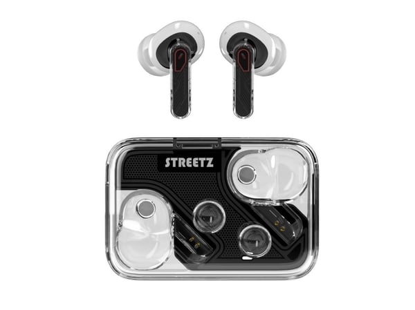 Streetz Gjennomsiktige True Wireless Earbuds med Dual Mic ENC, Trådløs, Samtaler/musikk, 20 - 20000 Hz, 47 g, Hodesett, Svart