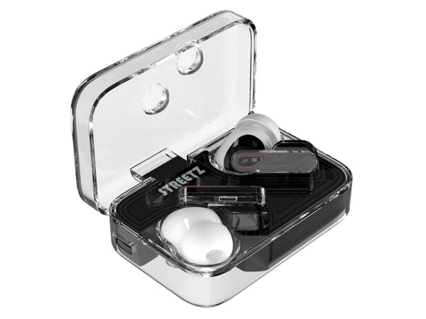 Streetz Gjennomsiktige True Wireless Earbuds med Dual Mic ENC, Trådløs, Samtaler/musikk, 20 - 20000 Hz, 47 g, Hodesett, Svart