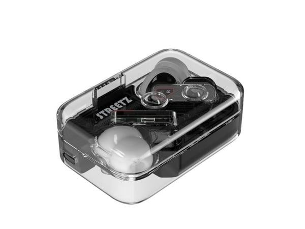 Streetz Gjennomsiktige True Wireless Earbuds med Dual Mic ENC, Trådløs, Samtaler/musikk, 20 - 20000 Hz, 47 g, Hodesett, Svart