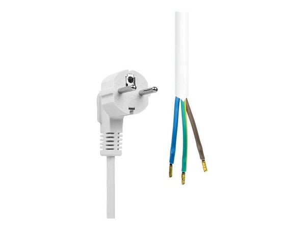 MicroConnect - Virtajohto - Tyyppi F/E (uros) kulmikas ja avoin suora - valkoinen