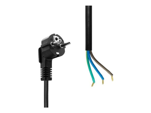 MicroConnect - Virtajohto - Tyyppi F/E (uros) kulmikas ja avoin suora - musta