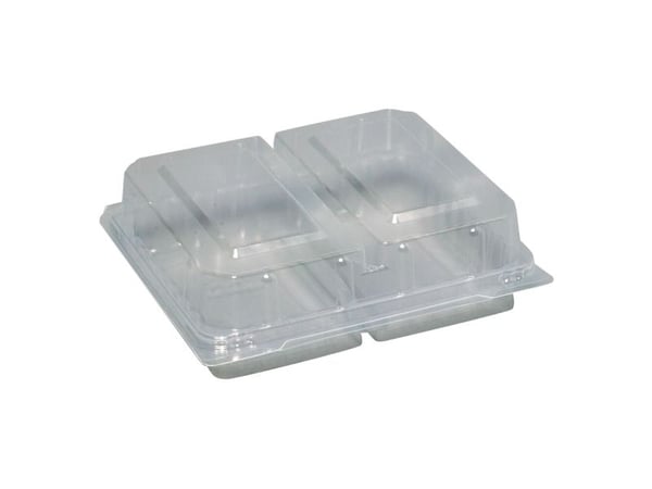 Smørrebrødsbakke, ABENA Cater-Line, 16x14,5x5cm, klar, RPET, 2-rums, med hængslet låg