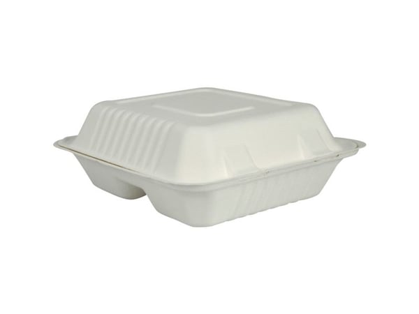 Takeaway boks, ABENA Gastro, 22,3x20x7,8cm, 416 ml, hvid, sukkerrør, 3-rums, 88ml + 88ml + 240ml - (4 stk.)