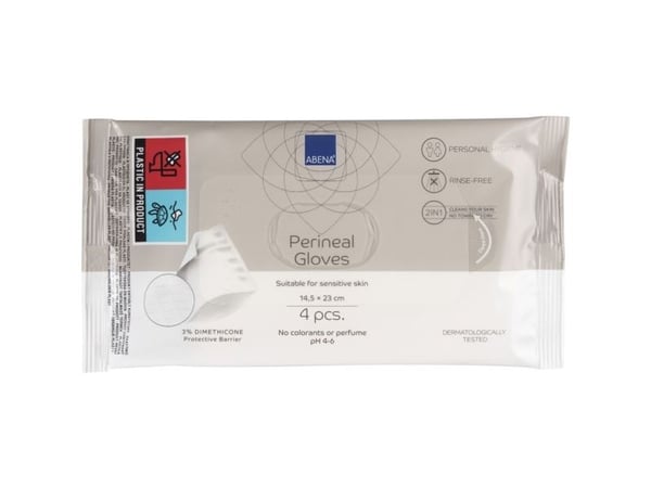 Perinealhandske, ABENA, halv-fold, 23x14,5cm, hvid, uden farve og parfume, med 3% Dimethicone, 4 ... - (50 stk.)