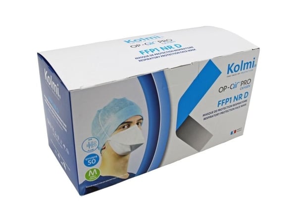 Andningsskydd med huvudelastiska band Kolmi, One size, vit, järn/PP, Fold-Flat, FFP1 NR D, utan ventil