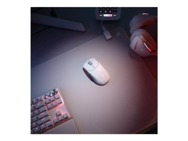 CORSAIR SABRE V2 PRO ULTRALIGHT - Mus - optisk - 5 knapper - kablet, trådløs - 2.4 GHz - USB trådløs mottaker - hvit