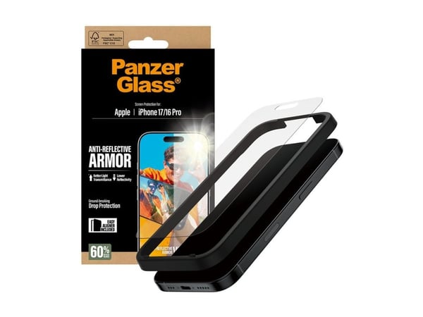 PanzerGlass - Skjermbeskyttelse for mobiltelefon - anti-refleksjonsbeskyttelse, med EasyAligner - glass - for Apple iPhone 16 Pro, 17