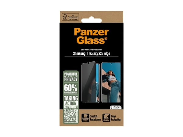 PanzerGlass ® Privacy Screen Protector Samsung S25 Edge | Ultra-Wide Fit, Samsung, Samsung - Galaxy S25 Edge 5G, Asennus kuivana, Naarmuuntumisenke...
