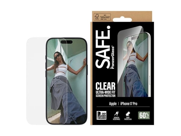 PanzerGlass SAFE. by ® Screen Protector iPhone 17 Pro | Ultra-Wide Fit w. EasyAligner, Apple, Apple - iPhone 17 Pro, Asennus kuivana, Naarmuuntumis...