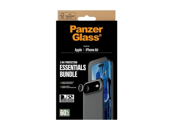 PanzerGlass - 2-in-1 Essentials Bundle - skjerm- / linsebeskytterkit for mobiltelefon - glass - rammefarge svart - for Apple iPhone Air