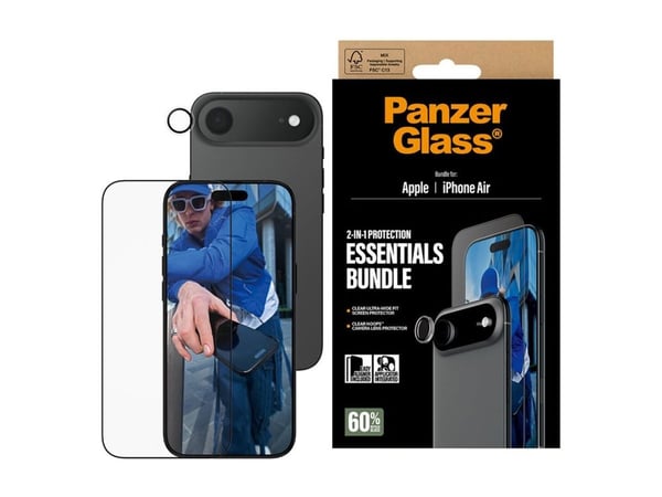 PanzerGlass - 2-in-1 Essentials Bundle - skjerm- / linsebeskytterkit for mobiltelefon - glass - rammefarge svart - for Apple iPhone Air