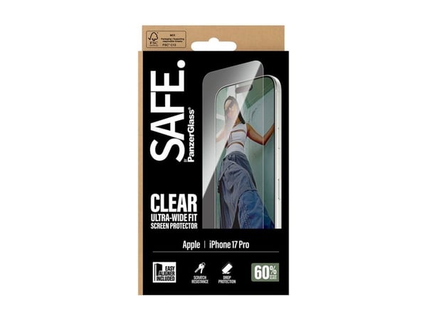 PanzerGlass SAFE. by ® Screen Protector iPhone 17 Pro | Ultra-Wide Fit w. EasyAligner, Apple, Apple - iPhone 17 Pro, Asennus kuivana, Naarmuuntumis...