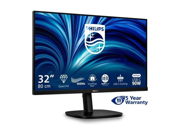 Philips 32B2U3601 - 3000 Series - LED-skjerm - 32" (31.5" synlig) - 2560 x 1440 QHD @ 100 Hz - IPS - 1000:1 - HDMI, DisplayPort, USB-C - høyttalere...