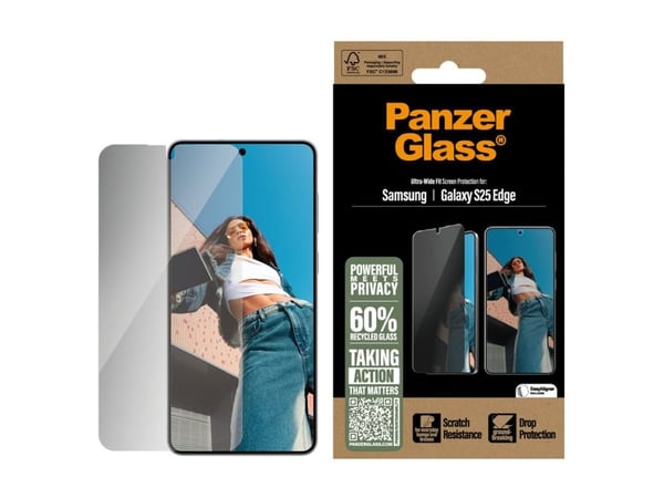 PanzerGlass ® Privacy Screen Protector Samsung S25 Edge | Ultra-Wide Fit, Samsung, Samsung - Galaxy S25 Edge 5G, Asennus kuivana, Naarmuuntumisenke...