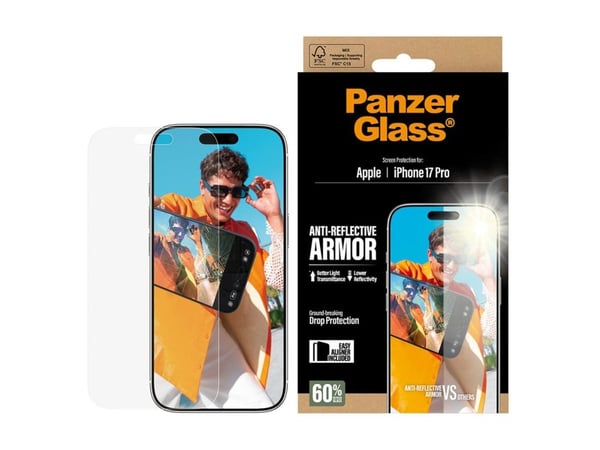 PanzerGlass - Skjermbeskyttelse for mobiltelefon - anti-refleksjonsbeskyttelse, med EasyAligner - glass - for Apple iPhone 17 Pro