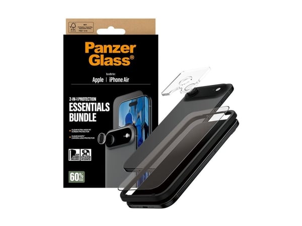 PanzerGlass - 2-in-1 Essentials Bundle - skjerm- / linsebeskytterkit for mobiltelefon - glass - rammefarge svart - for Apple iPhone Air