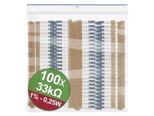Quadrios 22P052 Metallikalvovastusalue 33 k? aksiaalisesti johdotettu 0,25 W 0,01% 1 (22P052)
